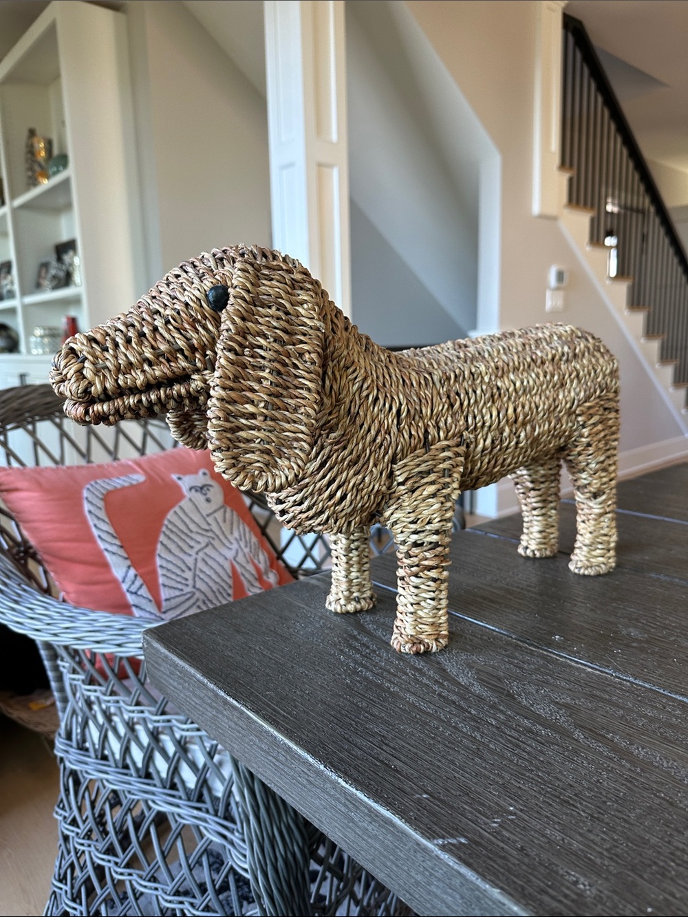 Grandin Road Handwoven Seagrass Dachshund Figurine - Natural Brown 12x22
